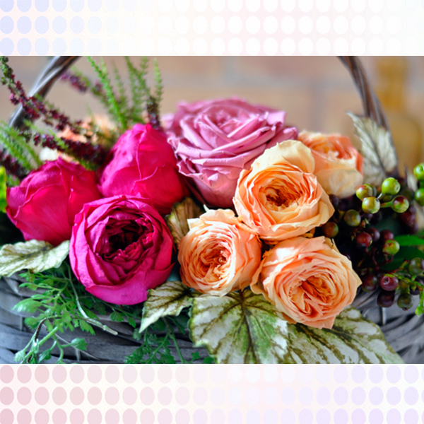 カゴ プリザーブドフラワーアレンジメント